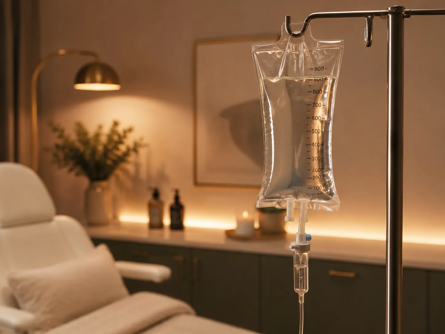 Comfortable IV therapy chair in a modern wellness clinic