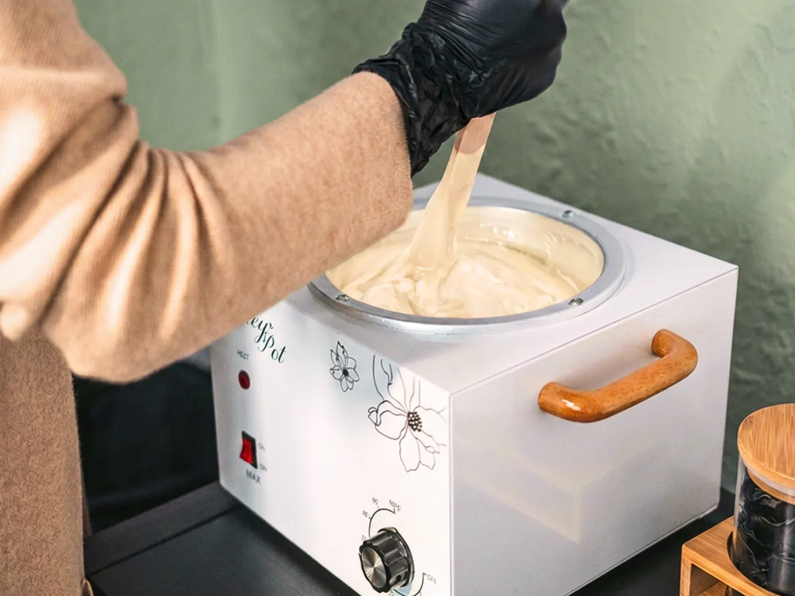 Professional waxing supplies in a clean treatment space